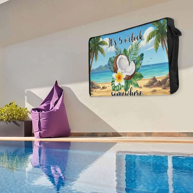 Alt view image 3 of 5 - Zefadutok Summer Beach Outdoor TV Cover It's 5 O'clock Somewhere Tropical Coconut Floral Waterproof Weatherproof TV Screen Protector with Remote Control Pocket for 52 to 55 Inch Television Outside