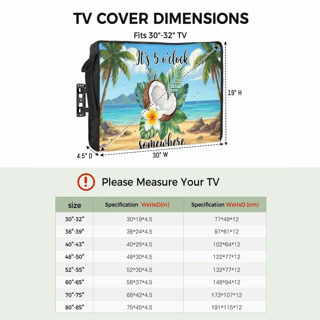 Alt view image 4 of 5 - Zefadutok Summer Beach Outdoor TV Cover It's 5 O'clock Somewhere Tropical Coconut Floral Waterproof Weatherproof TV Screen Protector with Remote Control Pocket for 52 to 55 Inch Television Outside