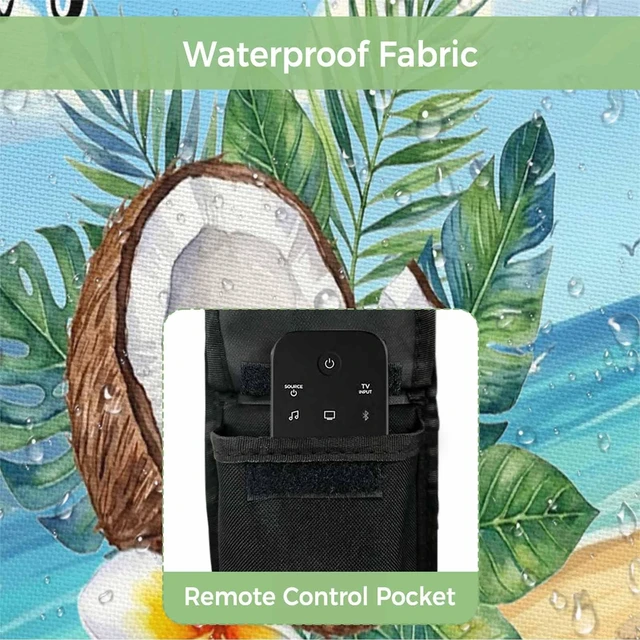 Alt view image 5 of 5 - Zefadutok Summer Beach Outdoor TV Cover It's 5 O'clock Somewhere Tropical Coconut Floral Waterproof Weatherproof TV Screen Protector with Remote Control Pocket for 52 to 55 Inch Television Outside