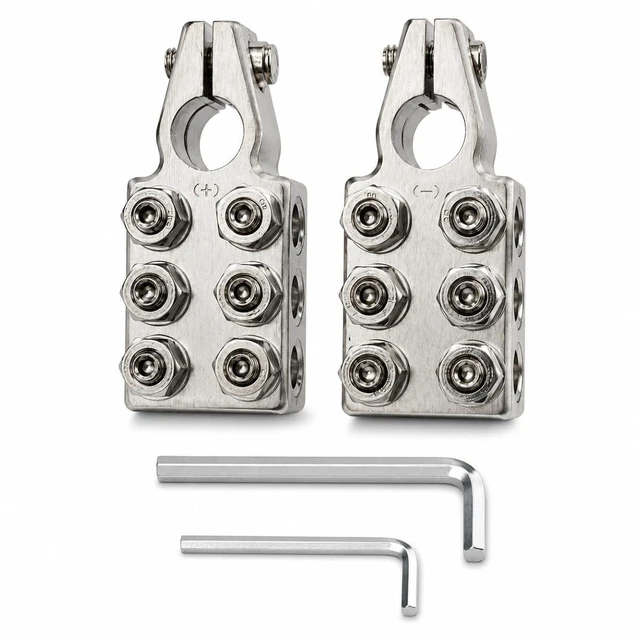 Main image of TTLCFP 12-Way Battery Terminal Connectors, Car Positive & Negative Battery Terminal Clamps for Lead Acid, 8AWG up to 4/0(XL) AWG Terminals Connector for SAE/DIN/EN Tapered Top Post