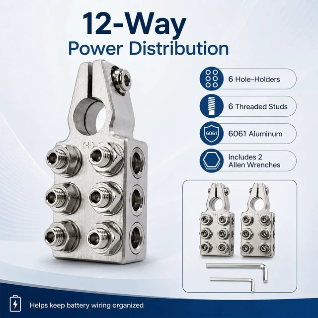 Alt view image 3 of 5 - TTLCFP 12-Way Battery Terminal Connectors, Car Positive & Negative Battery Terminal Clamps for Lead Acid, 8AWG up to 4/0(XL) AWG Terminals Connector for SAE/DIN/EN Tapered Top Post