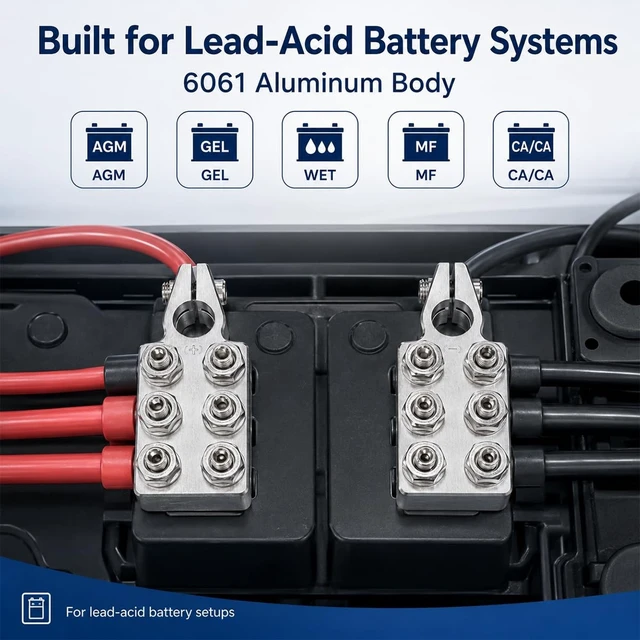 Alt view image 5 of 5 - TTLCFP 12-Way Battery Terminal Connectors, Car Positive & Negative Battery Terminal Clamps for Lead Acid, 8AWG up to 4/0(XL) AWG Terminals Connector for SAE/DIN/EN Tapered Top Post