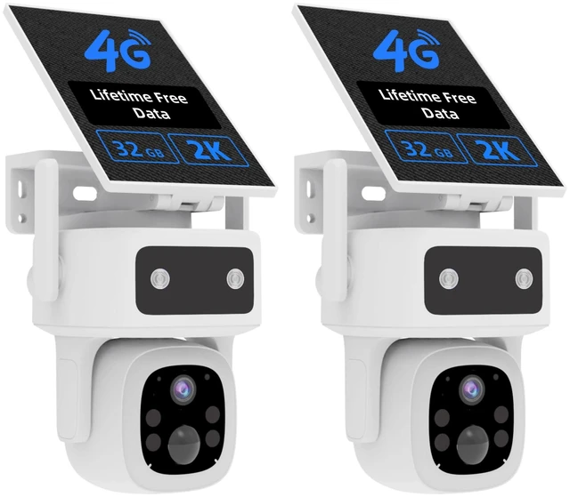 Main image of 2 Pack 4G LTE Cellular Solar Security Camera Outdoor Wireless, Lifetime Free Data & Zero Monthly Fee, No WiFi, 2K PTZ, Color Night Vision, PIR, 2-Way Audio, IP66