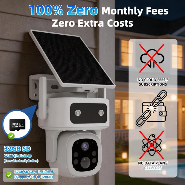 Alt view image 2 of 5 - 2 Pack 4G LTE Cellular Solar Security Camera Outdoor Wireless, Lifetime Free Data & Zero Monthly Fee, No WiFi, 2K PTZ, Color Night Vision, PIR, 2-Way Audio, IP66