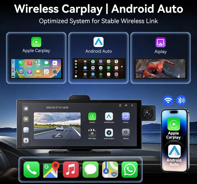 Alt view image 2 of 5 - Largest 11.5'' Wireless A-pple Carplay Screen for Car, Upgrade Carplay & Android Auto HD Touchscreen Car Stereo with 4K Front+1080P Rear & Infrared Cabin Cam and 64GB Card/APP View/Airplay/Siri