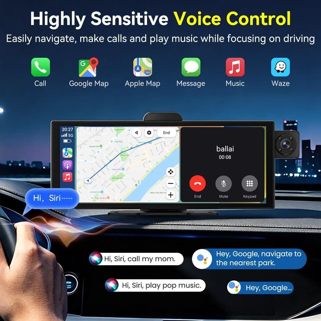 Alt view image 3 of 5 - Largest 11.5'' Wireless A-pple Carplay Screen for Car, Upgrade Carplay & Android Auto HD Touchscreen Car Stereo with 4K Front+1080P Rear & Infrared Cabin Cam and 64GB Card/APP View/Airplay/Siri