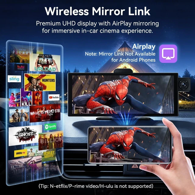 Alt view image 5 of 5 - Largest 11.5'' Wireless A-pple Carplay Screen for Car, Upgrade Carplay & Android Auto HD Touchscreen Car Stereo with 4K Front+1080P Rear & Infrared Cabin Cam and 64GB Card/APP View/Airplay/Siri