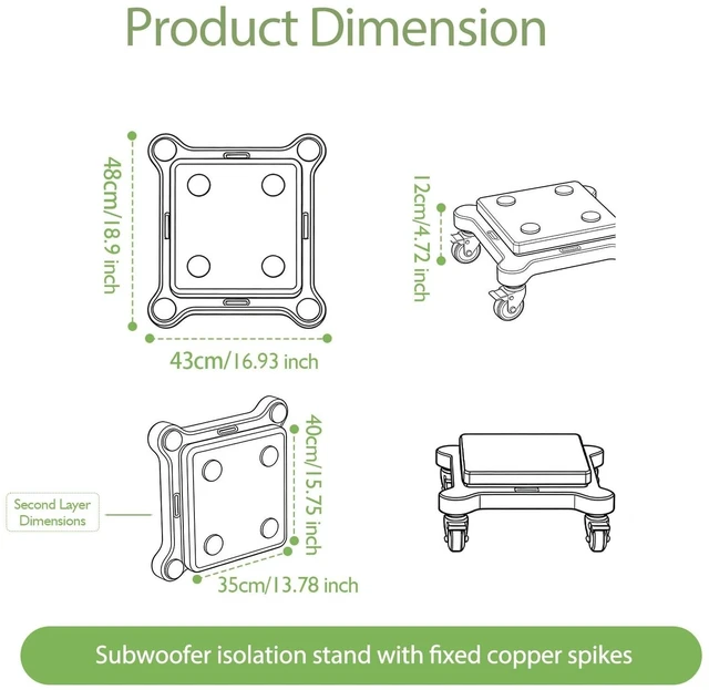 Alt view image 4 of 5 - 13.7x15.7 Subwoofer Isolation Stand with Anti-Vibration Rubber Base casters