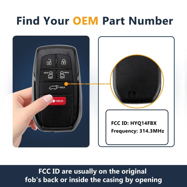 Alt view image 3 of 5 - 6-Buttons Proximity Smart Car Key Fob Control for 2021 2022 2023 Toyota Sienna Replacement for HYQ14FBX Board# 231451-3041, By RemoteMatch