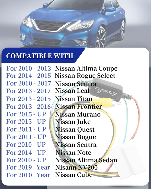 Alt view image 2 of 5 - JUNMUL UX-NI006 Backup Camera Retention Wire Harness Compatible with Nissan Frontier Altima Murano Rogue Titan Juke Sentra Cube Quest Leaf Car Audio & Video Input Adapters Includes 12v to 6v Converter