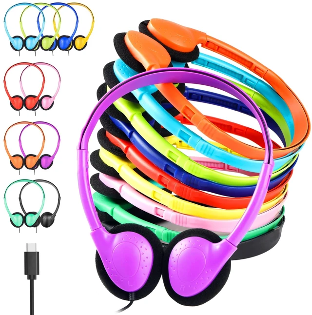 Main image of OYSLKJ USB C Classroom Headphones Bulk for Kids, Wired On Ear 20 Pack