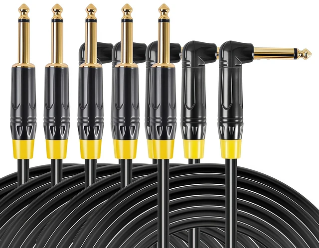 Main image of Right Angle Guitar Cable 5 Pack 10ft, 1/4 inch TS Instrument Cable, Amp Cord, 21 AWG Guage 99.99% OFC for Fender Electric Guitar (118, Inches)