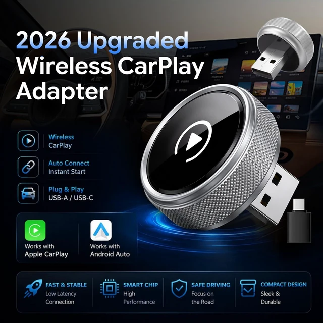 Alt view image 2 of 5 - Wireless CarPlay & Android Auto Adapter, 2026 Upgraded 2-in-1 Wireless CarPlay Adapter, Mini Plug & Play, Fast Auto-Connect & No Latency, Easy Setup, Wide Vehicle Compatibility USB & USB