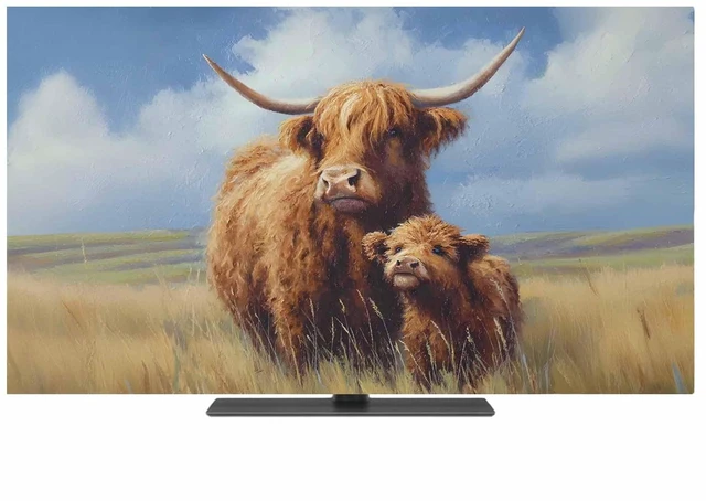 Main image of Highland Cow Indoor TV Cover for 65 Inch Screen, Rustic Art Calf in A Lush Farmhouse Grassland Elastic TV Display Protector Stretch Dust Television Monitor Slipcover for LED LCD