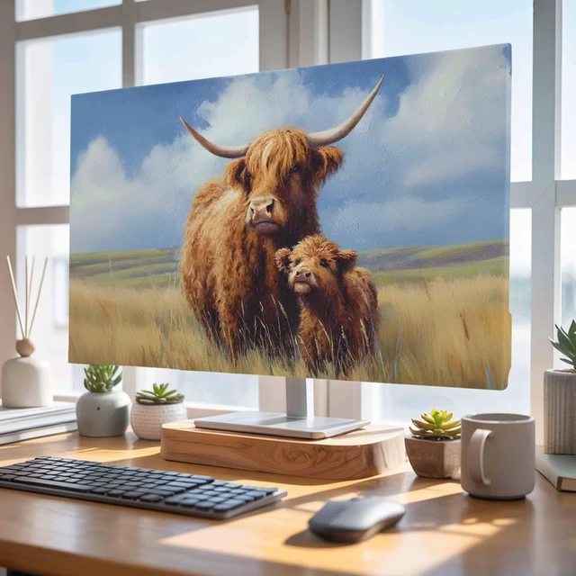 Alt view image 3 of 5 - Highland Cow Indoor TV Cover for 65 Inch Screen, Rustic Art Calf in A Lush Farmhouse Grassland Elastic TV Display Protector Stretch Dust Television Monitor Slipcover for LED LCD