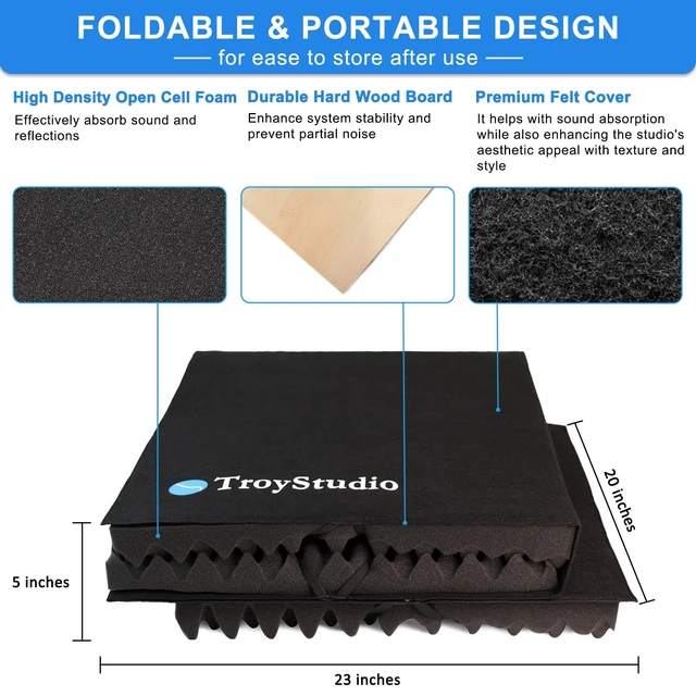 Alt view image 5 of 5 - TroyStudio Large Microphone Isolation Shield, Foldable Vocal Booth Reflection Filter, 2 Inches Thick Acoustic Foam Panel Music Sing Podcast Recording Studio Adjustable Sound Box for Desk & Laptop
