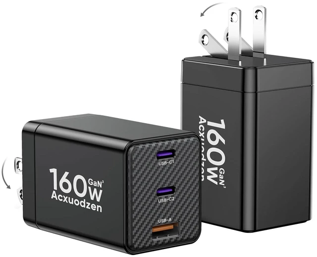 Main image of Acxuodzen 2 Pack 160W USB C Charger Block,3 Port GaN Type C Fast Charging