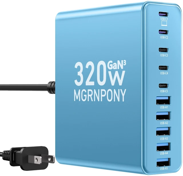 Main image of 320W USB C Charger Block, MGRNPONY 10-Port GaN USB C Charging Station