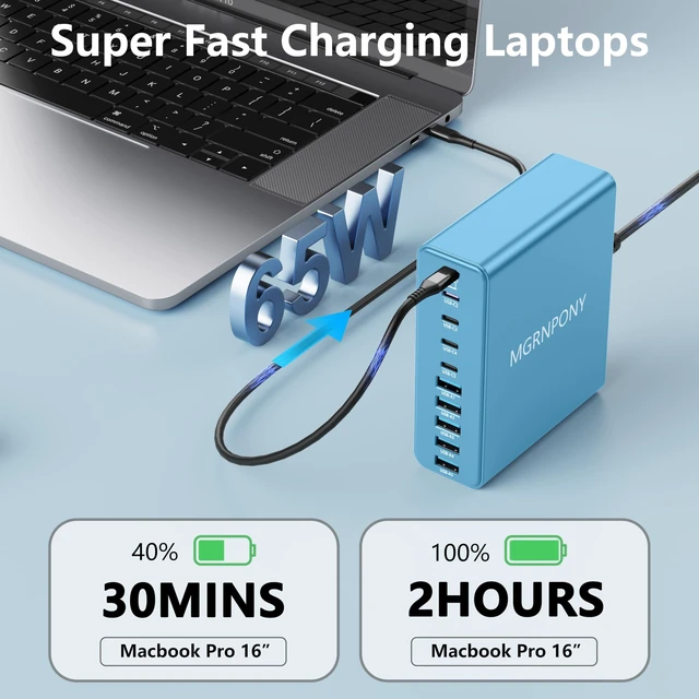Alt view image 3 of 5 - 320W USB C Charger Block, MGRNPONY 10-Port GaN USB C Charging Station