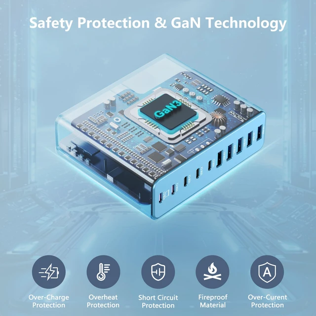 Alt view image 5 of 5 - 320W USB C Charger Block, MGRNPONY 10-Port GaN USB C Charging Station