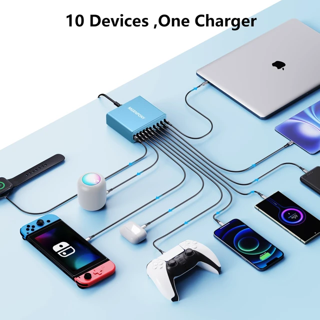 Alt view image 4 of 5 - 320W USB C Charger Block, MGRNPONY 10-Port GaN USB C Charging Station