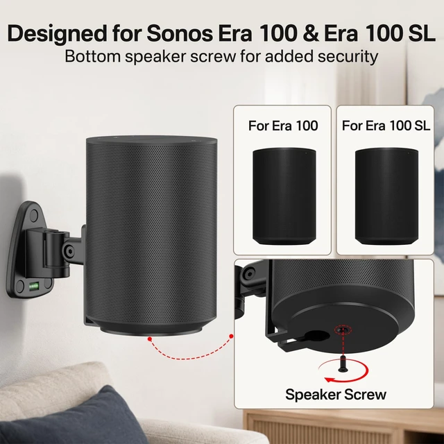 Alt view image 2 of 5 - Pair of Speaker Wall Mount for Sonos Era 100, Era 100 SL Speakers, Black