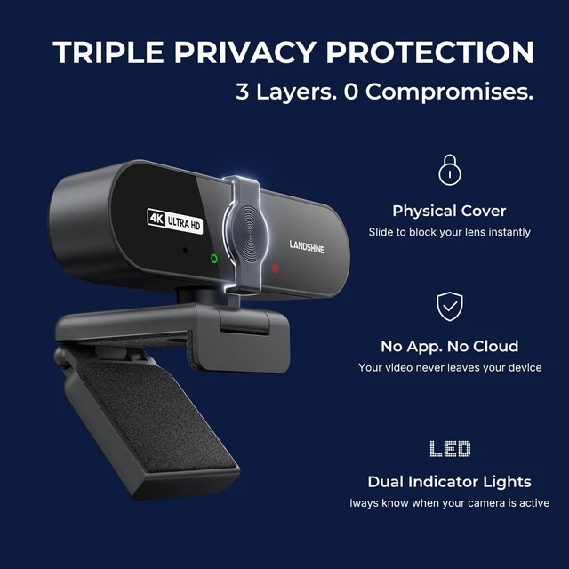 Alt view image 2 of 5 - 4K Webcam with Microphone, Triple Privacy Protection Computer Camera Calls