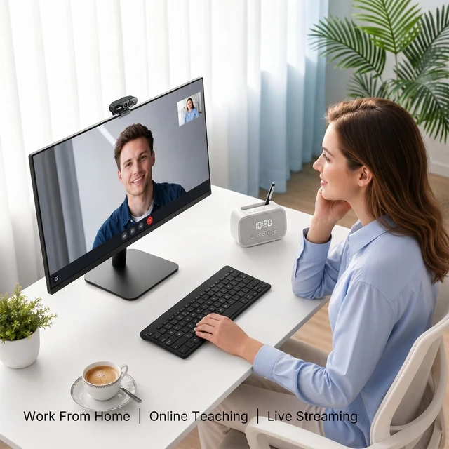 Alt view image 4 of 5 - 4K Webcam with Microphone, Triple Privacy Protection Computer Camera Calls
