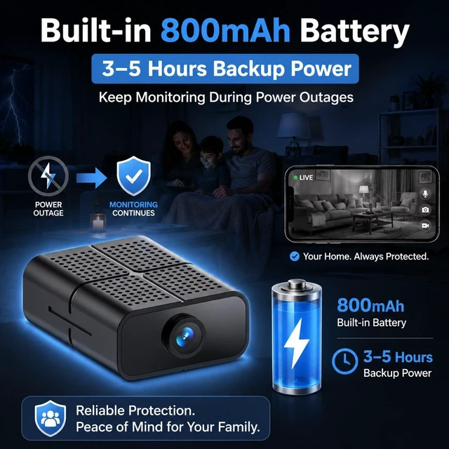 Alt view image 5 of 5 - DTBIO Mini Security Camera, 1080P HD WiFi Small Nanny Cam Hidden Camera