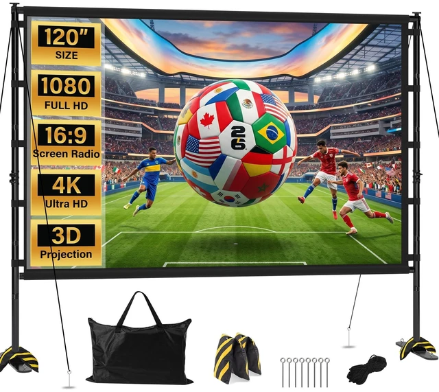 Main image of Outdoor Projector Screen with Stand 120 Inch, Portable 4K HD Movie Screen