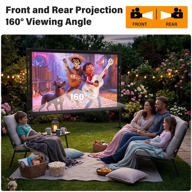 Alt view image 5 of 5 - Outdoor Projector Screen with Stand 120 Inch, Portable 4K HD Movie Screen
