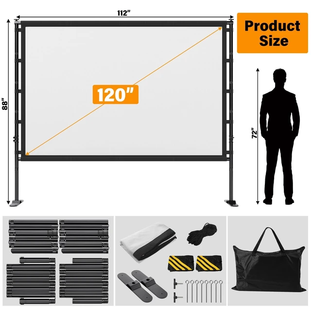 Alt view image 4 of 5 - Outdoor Projector Screen with Stand 120 Inch, Portable 4K HD Movie Screen