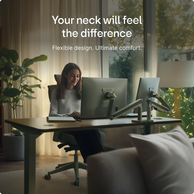 Alt view image 2 of 5 - Desktronic Dual Monitor Arm PowerSpring Technology for 2 Monitors, Up to 34" & 17.6 lbs Each, 360 Rotation, VESA 75/100 Compatible, Ergonomic Design for Home Office & Gaming Setup