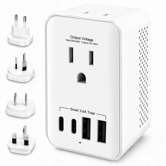 Main image of 1200W Travel Voltage Converter 220V to 110V US to Europe, International Universal Travel Plug Adapter Kit with USB-C & USB-A for Hair Tools and US Devices (EU/UK/AU)