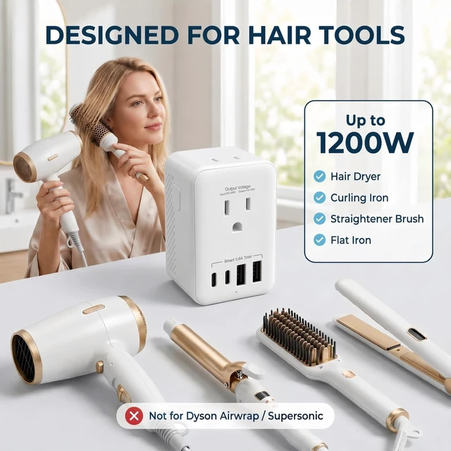 Alt view image 4 of 5 - 1200W Travel Voltage Converter 220V to 110V US to Europe, International Universal Travel Plug Adapter Kit with USB-C & USB-A for Hair Tools and US Devices (EU/UK/AU)