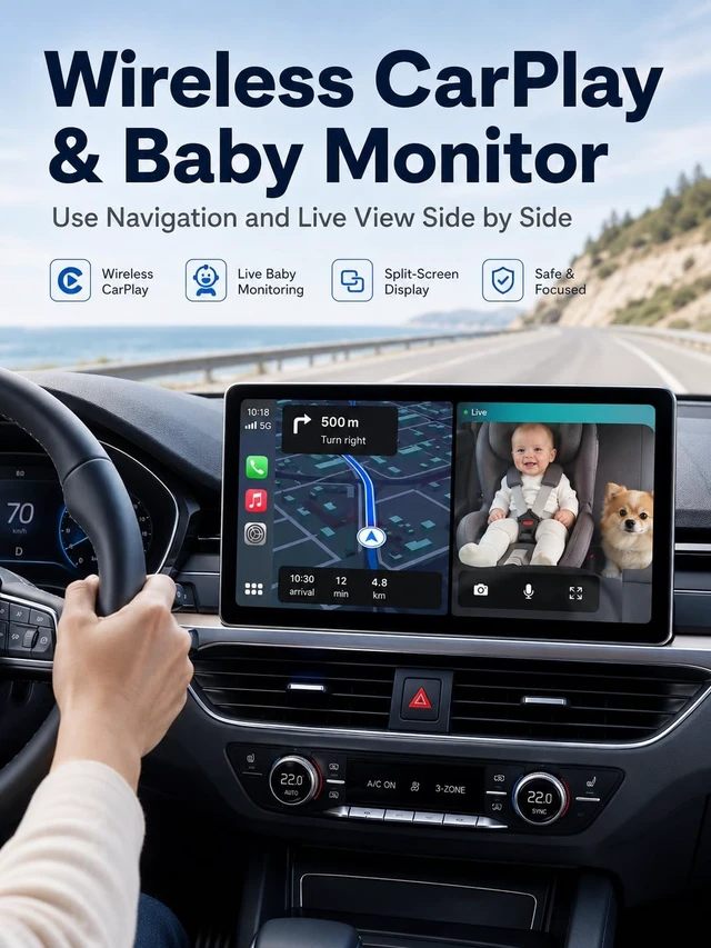Alt view image 3 of 5 - Wireless CarPlay Baby Car Camera with Night Vision, Split Screen, 1080P HD
