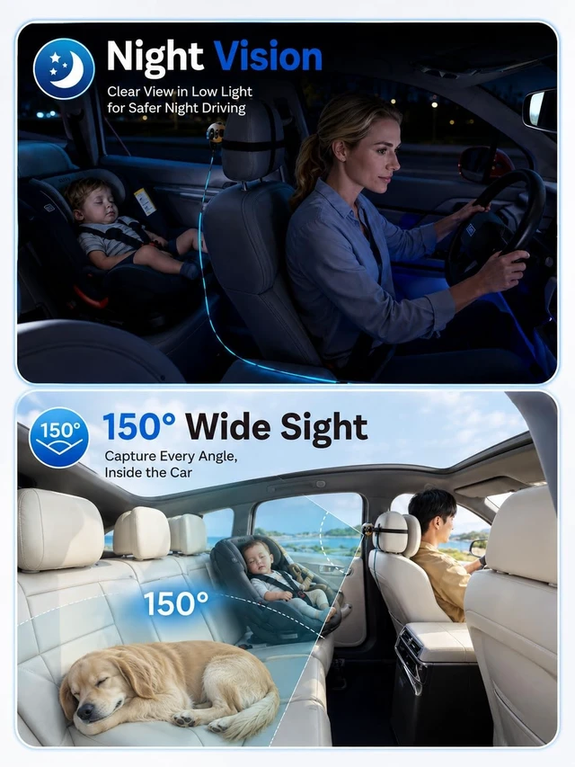 Alt view image 5 of 5 - Wireless CarPlay Baby Car Camera with Night Vision, Split Screen, 1080P HD