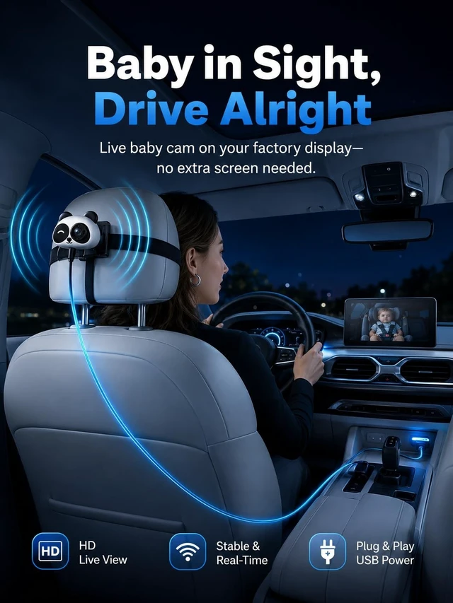 Alt view image 4 of 5 - Wireless CarPlay Baby Car Camera with Night Vision, Split Screen, 1080P HD