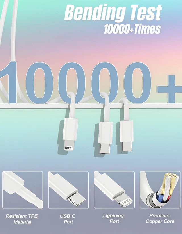 Alt view image 4 of 5 - Multi Charging Cable USB C 6ft,3 in 1 Charging Cable and Lightning Cord Fast Charger for Multiple Devices,Triple Universal Charger with USBC to Multiple Connectors for iPhone 17 16 15 14 13 12-3Pcs