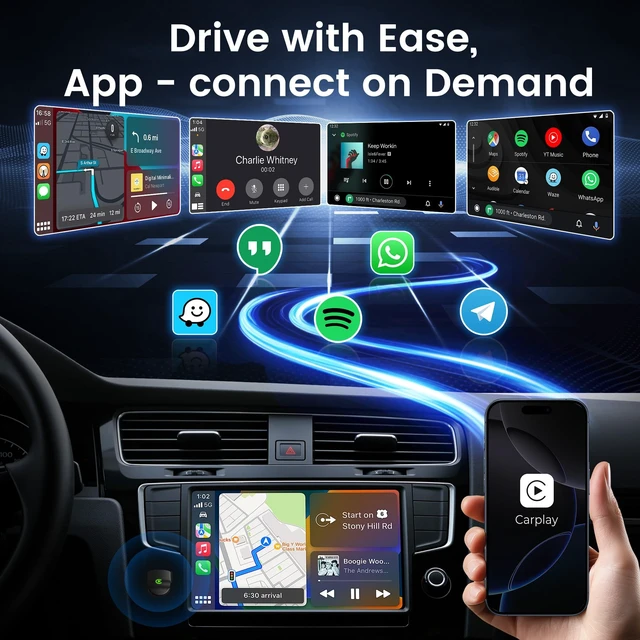 Alt view image 4 of 5 - Wireless CarPlay Adapter for iPhone - Convert Wired to Wireless, Mini USB Design, Plug & Play - Compatible with Cars with Apple CarPlay - Includes USB-C Cable - Fast Connection, No Laten