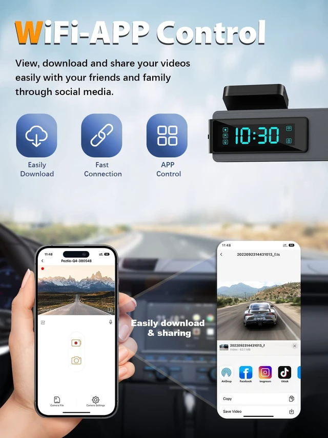 Alt view image 4 of 5 - ARIFAYZ Dash Cam Front and Rear 4K+1080P, Free 64GB Card, Built-in WiFi, Dash Camera for Cars, Car Camera, Dual Dashcams for Cars with Night Vision, 24 Hours Parking Monitor, Loop Recording