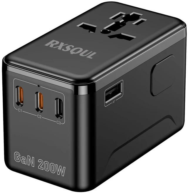 Main image of RXSQUL 200W GaN Universal Travel Adapter, 100W USB-C Fast Charger