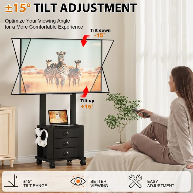 Alt view image 2 of 5 - Rolling TV Stand with 3 Drawers for 23-60 Inch TVs with Storage