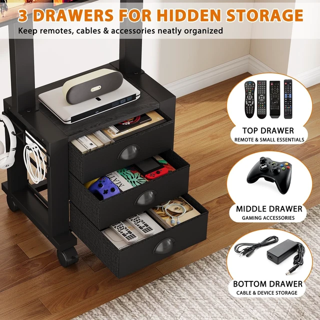 Alt view image 5 of 5 - Rolling TV Stand with 3 Drawers for 23-60 Inch TVs with Storage
