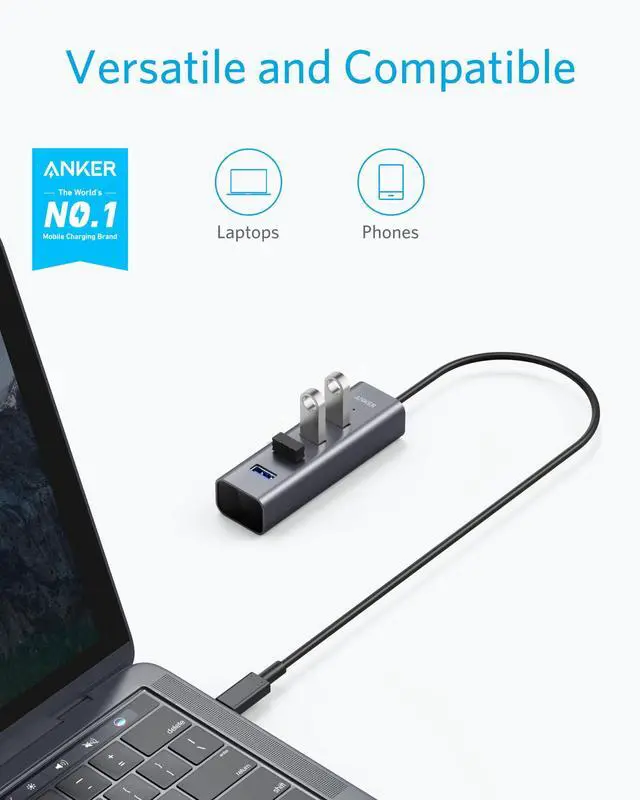 Alt view image 2 of 5 - Anker USB C Hub, 4 USB 3.0 Ports, Aluminum USB-C to USB Adapter, Compatible with MacBook Pro 2018/2017, ChromeBook, XPS, Galaxy S9/S8, and More Devices