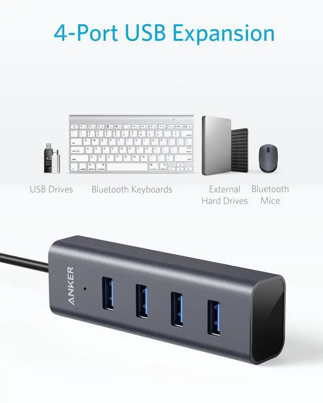 Alt view image 3 of 5 - Anker USB C Hub, 4 USB 3.0 Ports, Aluminum USB-C to USB Adapter, Compatible with MacBook Pro 2018/2017, ChromeBook, XPS, Galaxy S9/S8, and More Devices