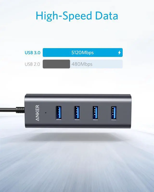 Alt view image 4 of 5 - Anker USB C Hub, 4 USB 3.0 Ports, Aluminum USB-C to USB Adapter, Compatible with MacBook Pro 2018/2017, ChromeBook, XPS, Galaxy S9/S8, and More Devices