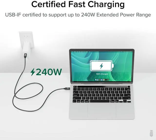 Alt view image 2 of 5 - Plugable USB4 Cable with 240W Charging, 3.3 Feet (1M), USB-IF Certified, 1x 8K Display, 40 Gbps, Compatible with USB 4, Thunderbolt 4, Thunderbolt 3, USB-C, Driverless