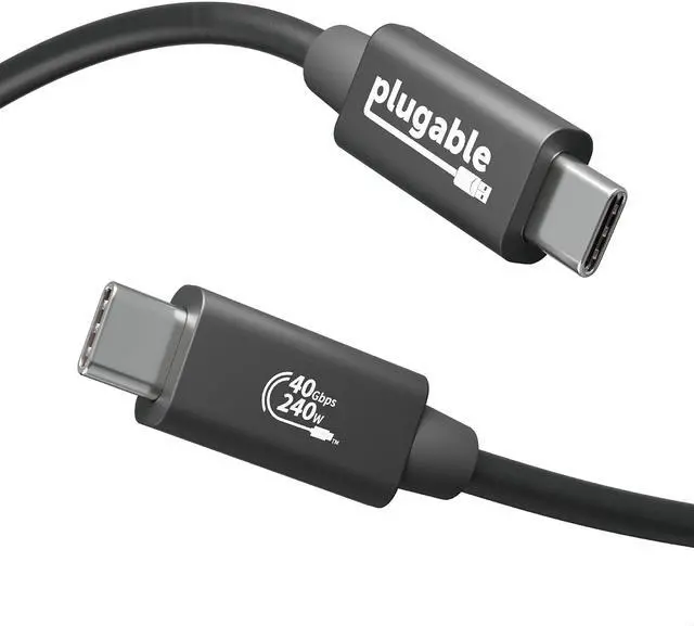 Main image of Plugable USB4 Cable with 240W Charging, 3.3 Feet (1M), USB-IF Certified, 1x 8K Display, 40 Gbps, Compatible with USB 4, Thunderbolt 4, Thunderbolt 3, USB-C, Driverless