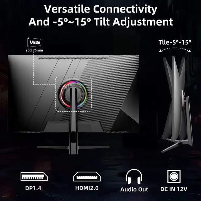 Alt view image 7 of 7 - Kroteaup 32 Inch 4K Computer Monitor,  60Hz UHD Gaming Monitor, VA Panel, HDR400, DCI-P3 86%, 100% sRGB, Eye Care, Freesync, HDMI/DP and Built-In Speaker, VESA 75*75mm